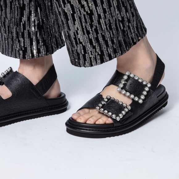 Zadig & Voltaire Alpha Grunge Jewel Buckle Sandals - Picture 3 of 11